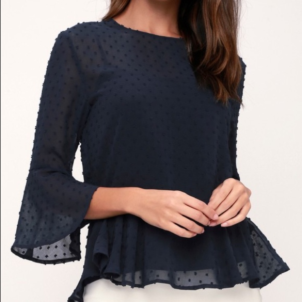 PICTURESQUE NAVY BLUE FLOUNCE SLEEVE TOP